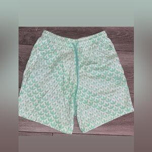 Adidas Men’s XS Allover Monogrammed Shorts Logo Drawstring Green EUC